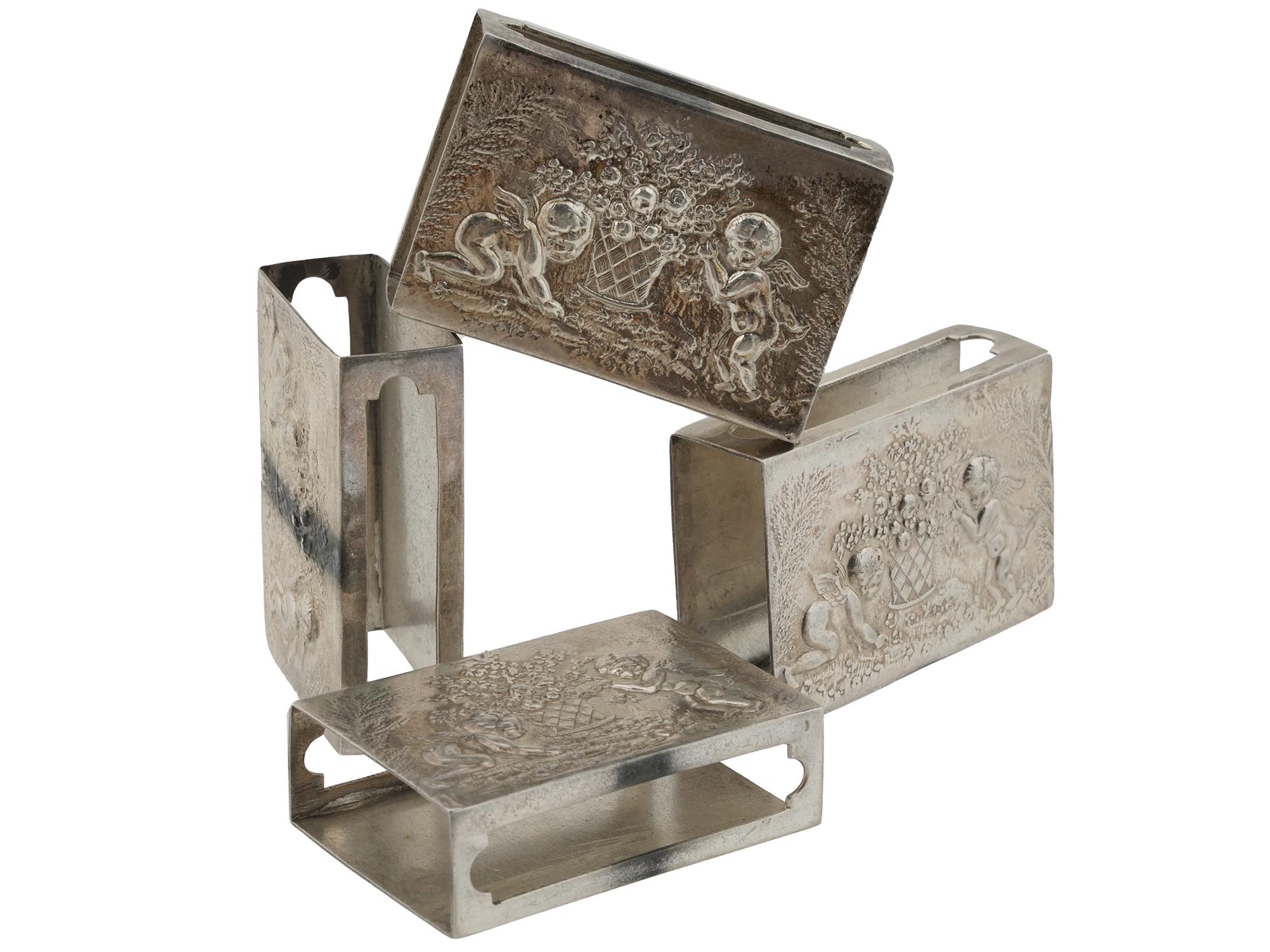 FOUR GERMAN CONTINENTAL SILVER MATCH BOX COVERS PIC-1
